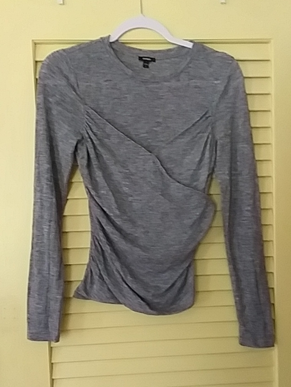 Express Grey Long Sleeve Draped Ruched Top